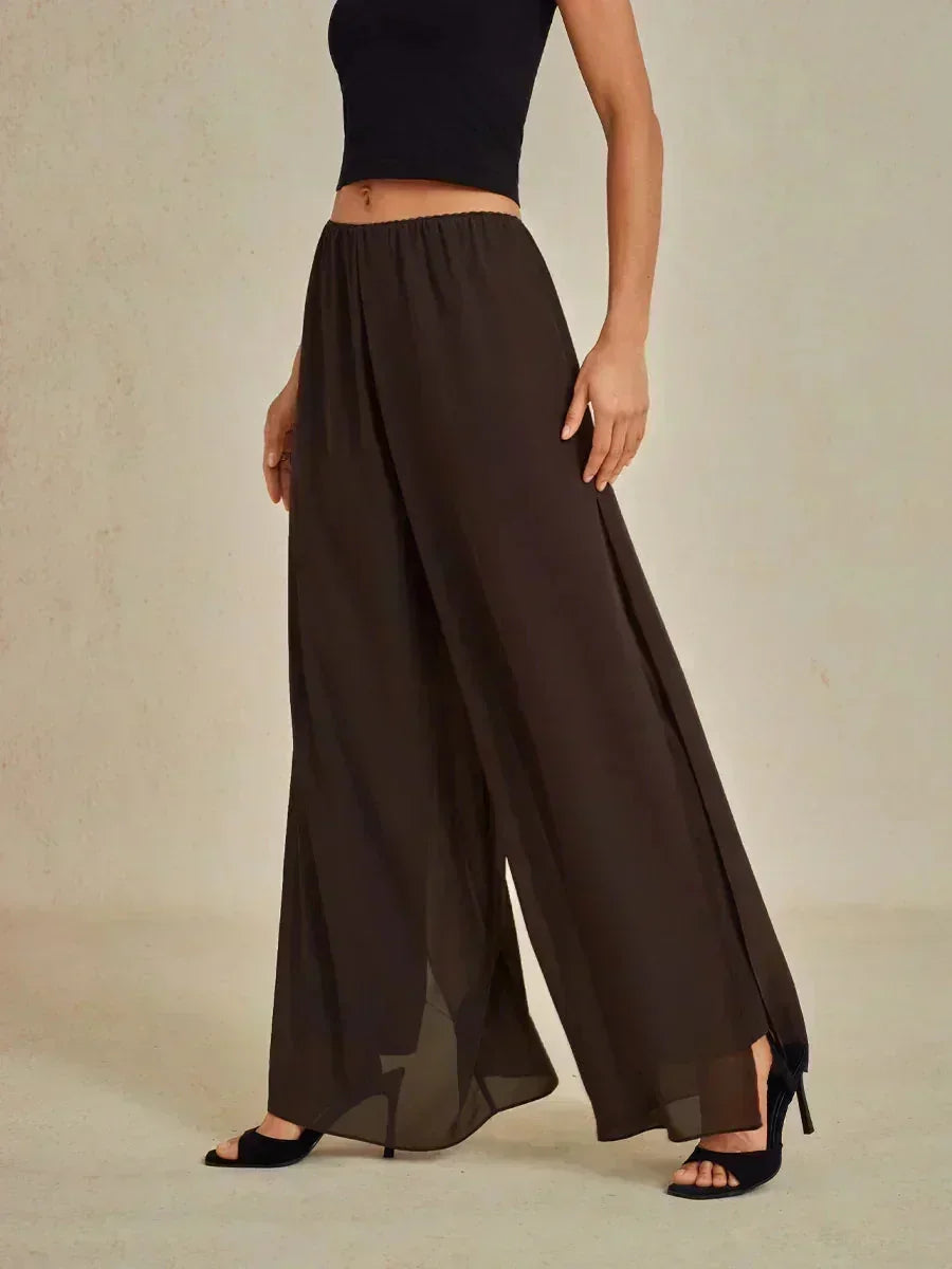 Wide Leg Chiffon Overlay Trousers