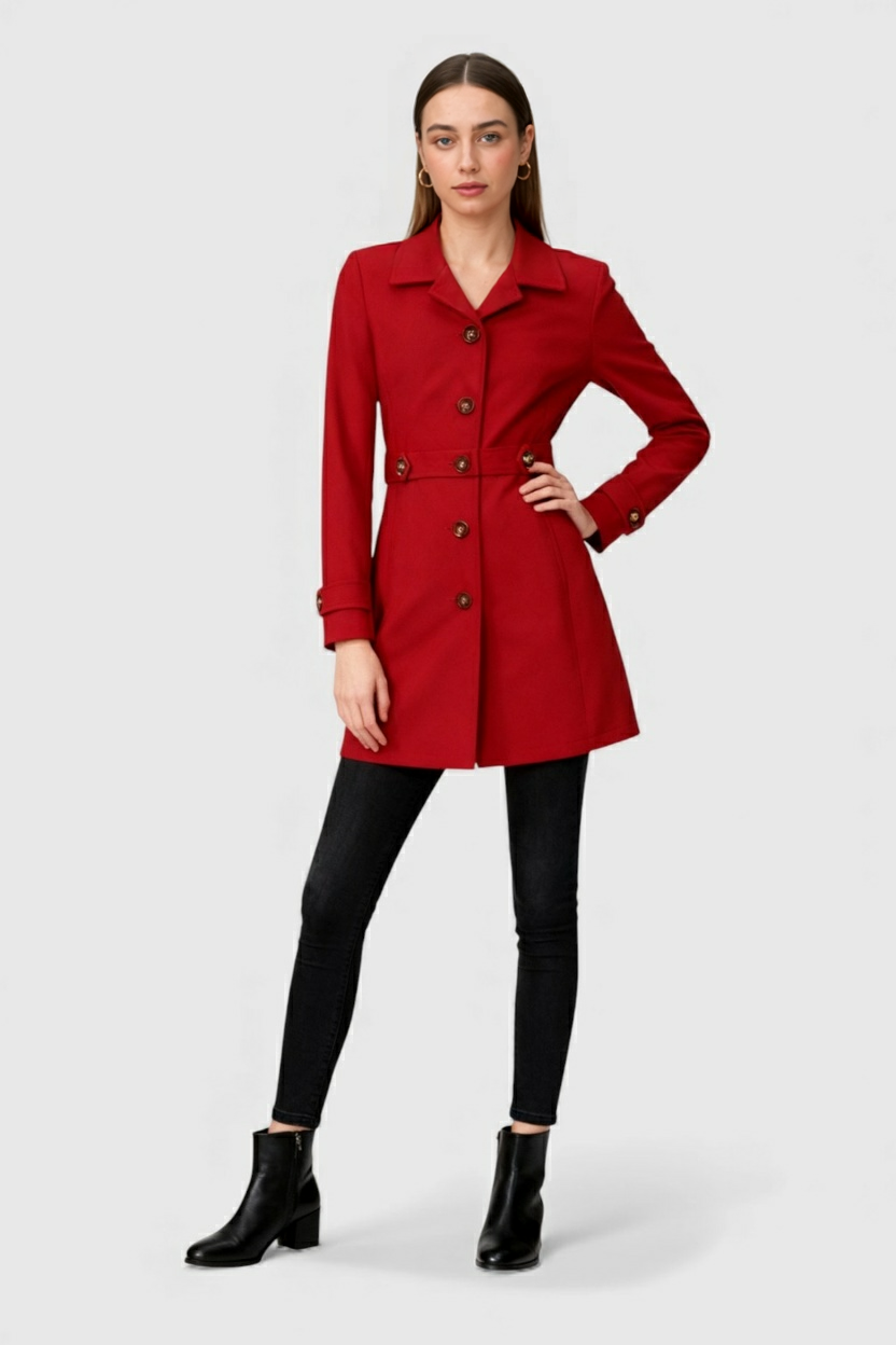 Elegant Mid-Length Red Winter Coat
