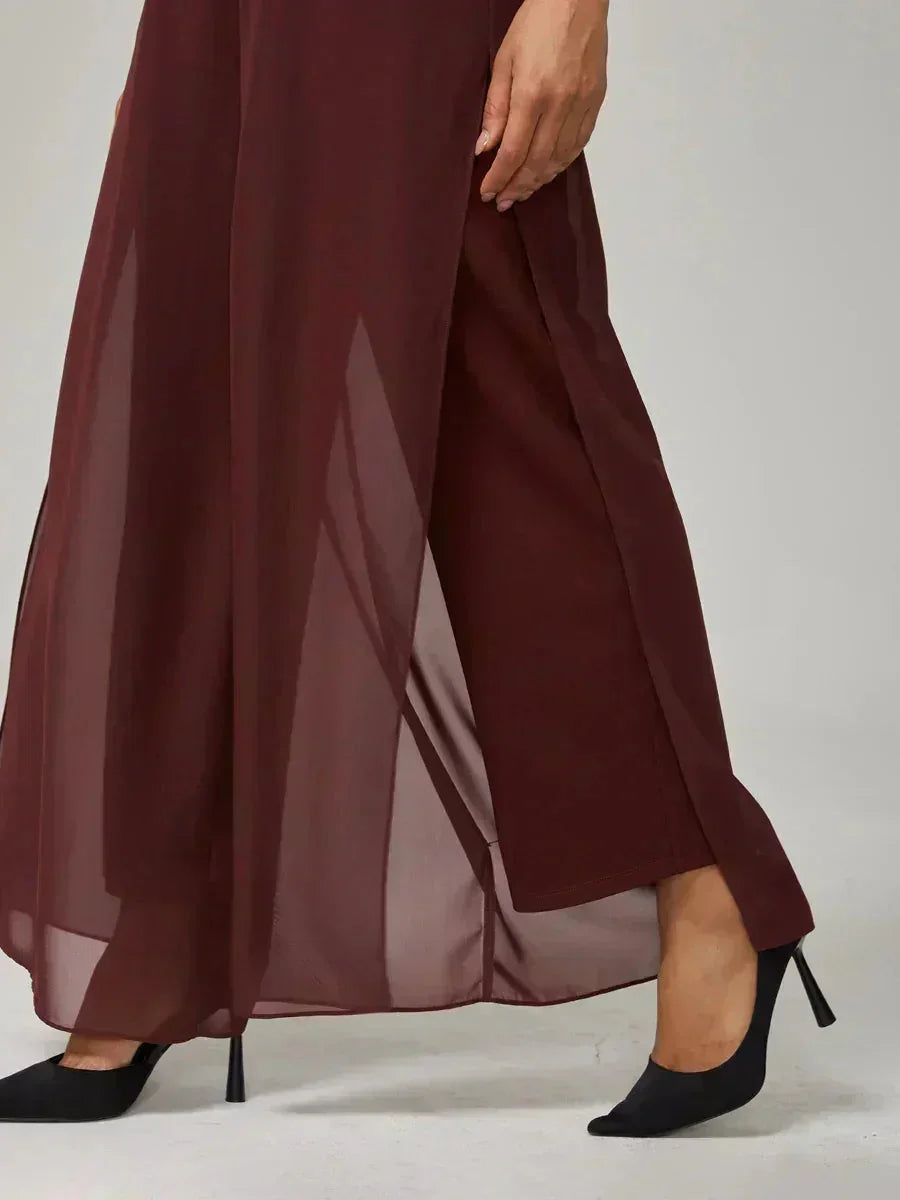 Wide Leg Chiffon Overlay Trousers