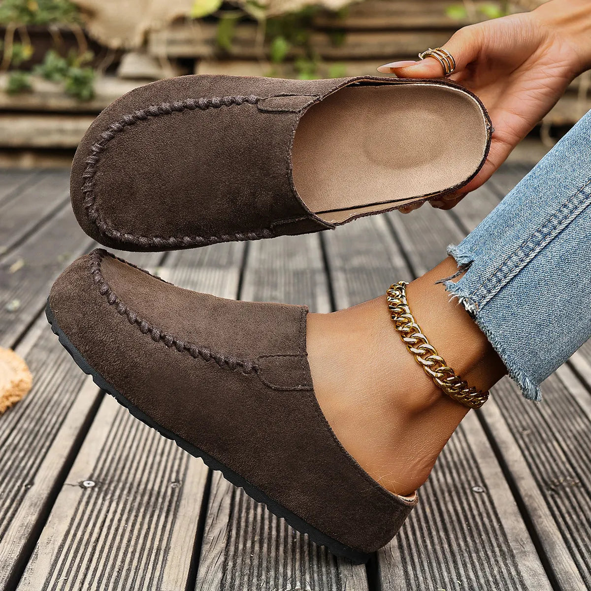 Brown Slip-On Loafers, front view