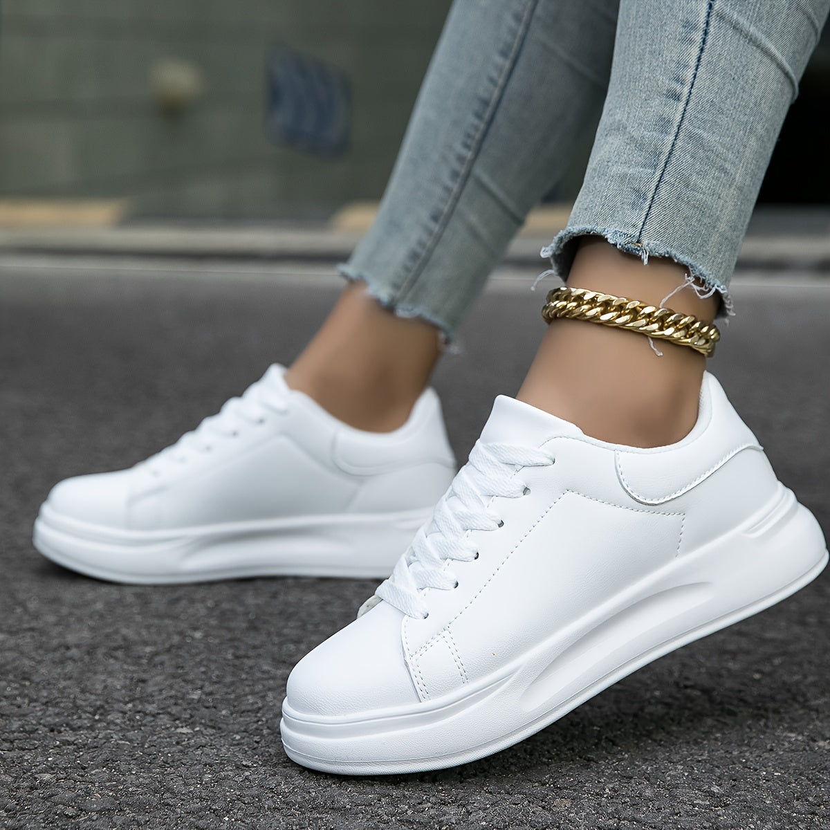 Women's Clean White Leather Trainers