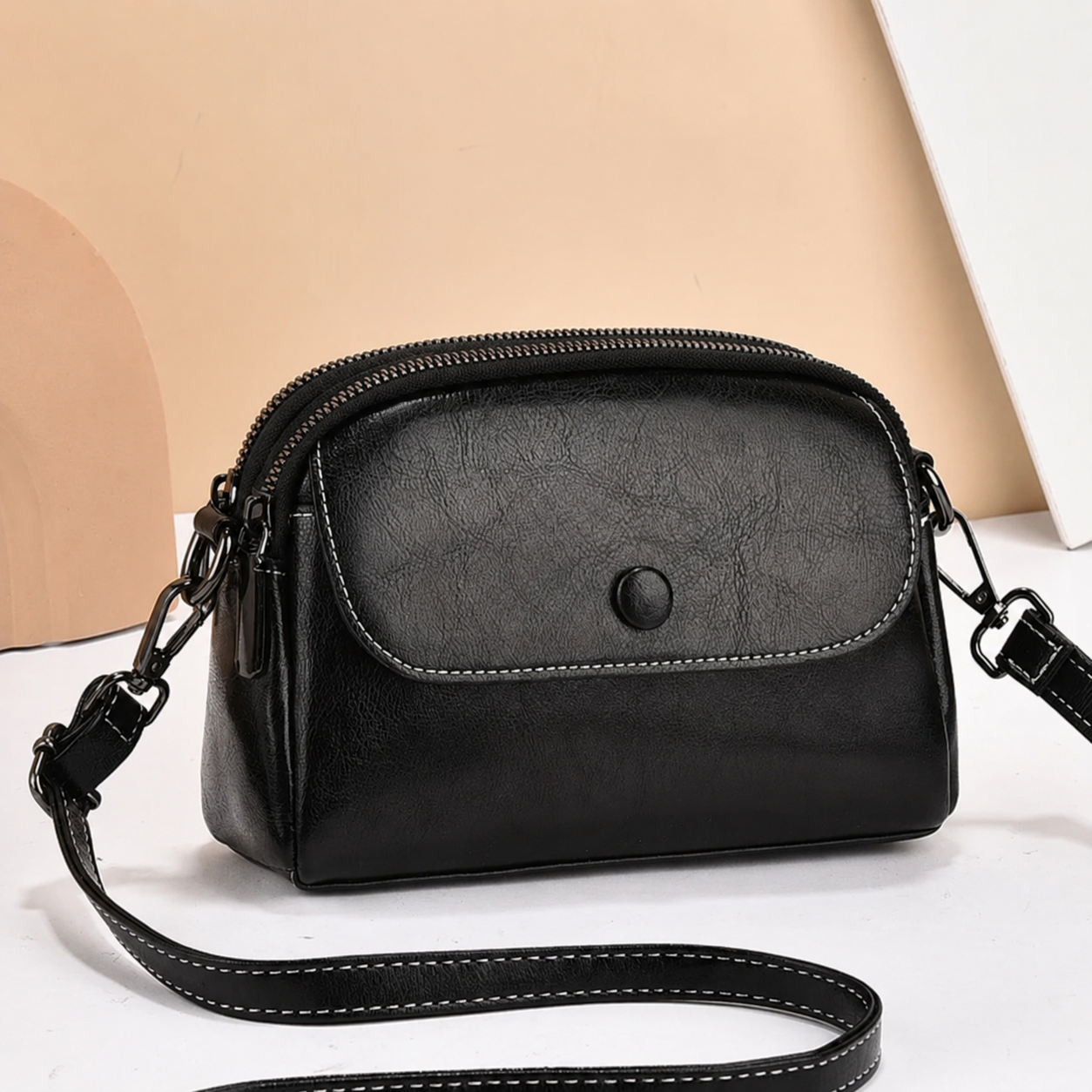 Multi-Pocket Crossbody Shoulder Bag — worn on model