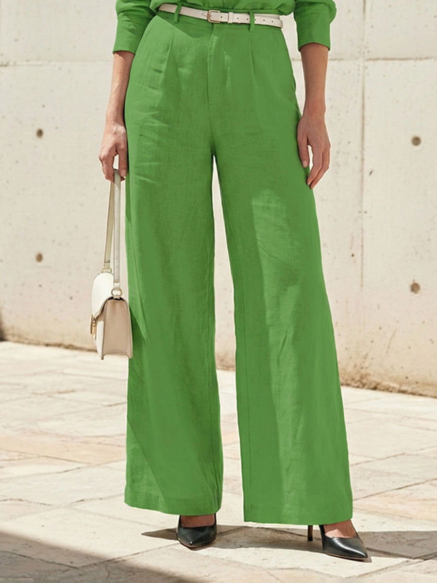 High-Waist Wide-Leg Linen-Blend Trousers