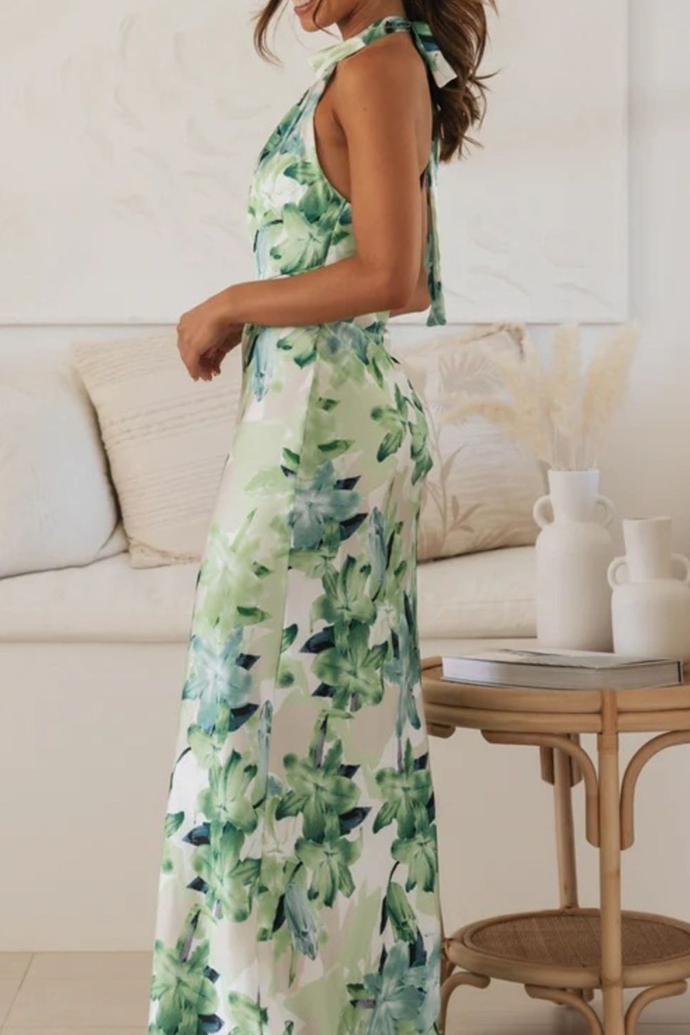 Floral Print Halter Neck Maxi Dress with Slit – Wedding Guest