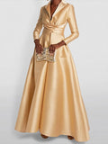 Gold solid colour A-line maxi dress