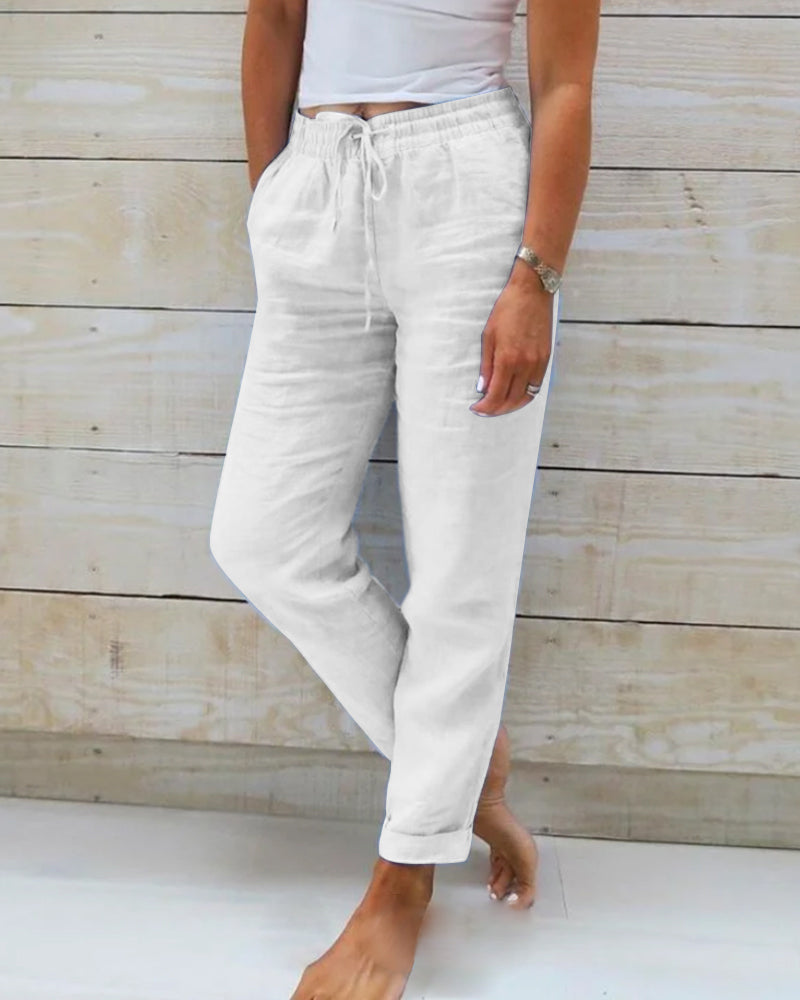 Stretchy lightweight casual trousers in white, front view