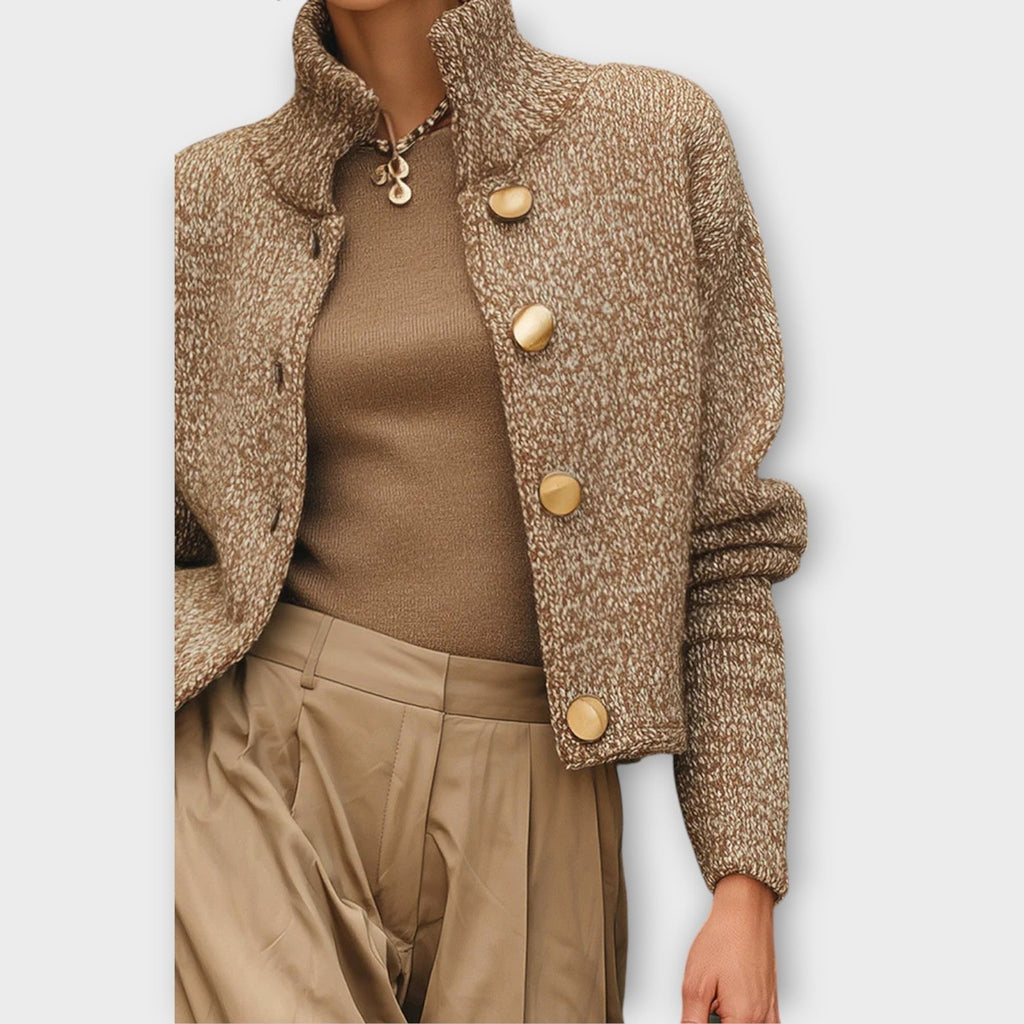 Women's Textured Knit Button-Up Jacket — worn on model