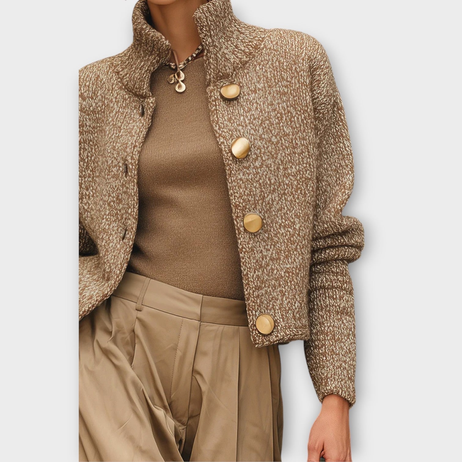 Women's Textured Knit Button-Up Jacket — worn on model