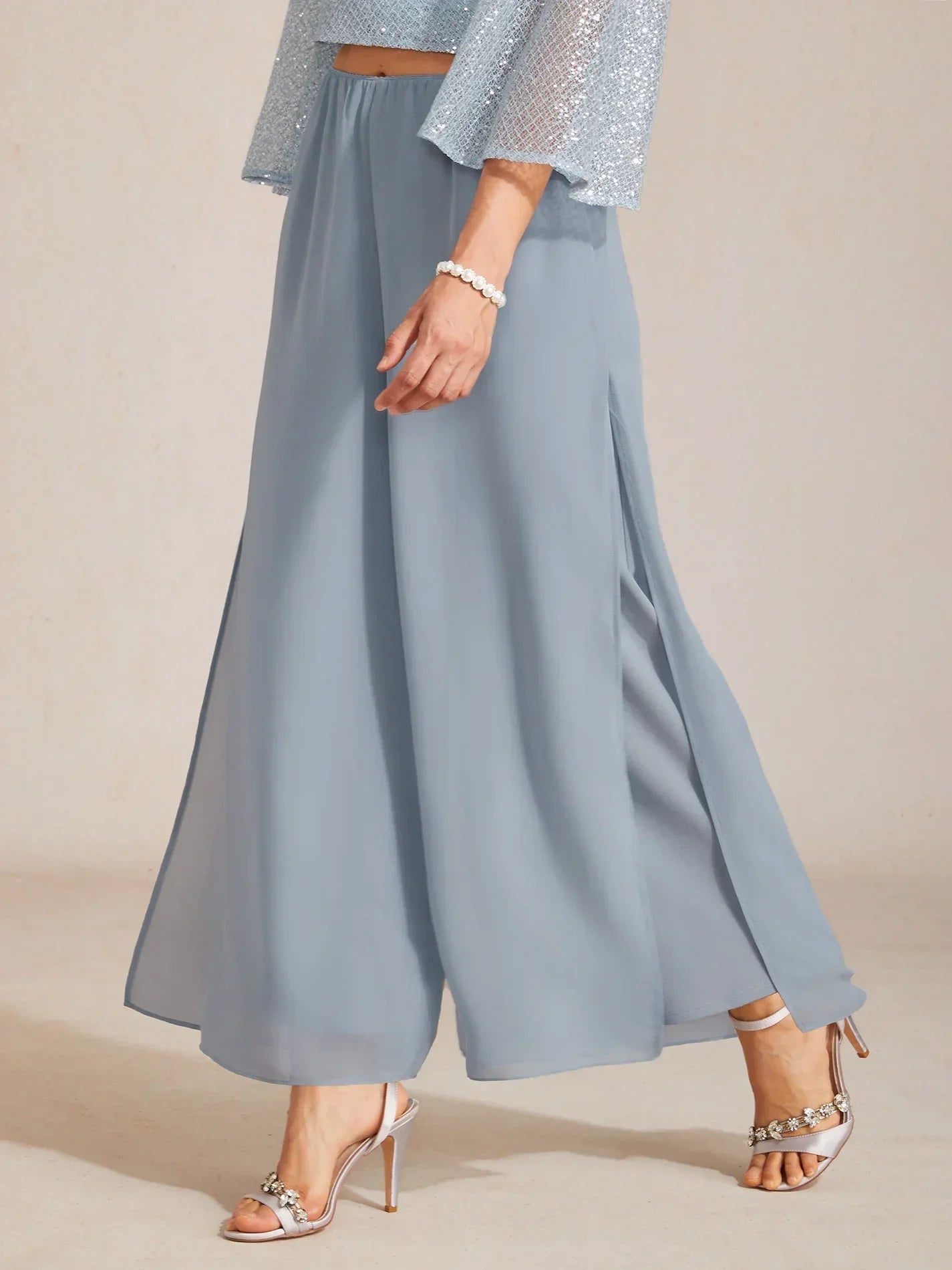 Wide Leg Chiffon Overlay Trousers