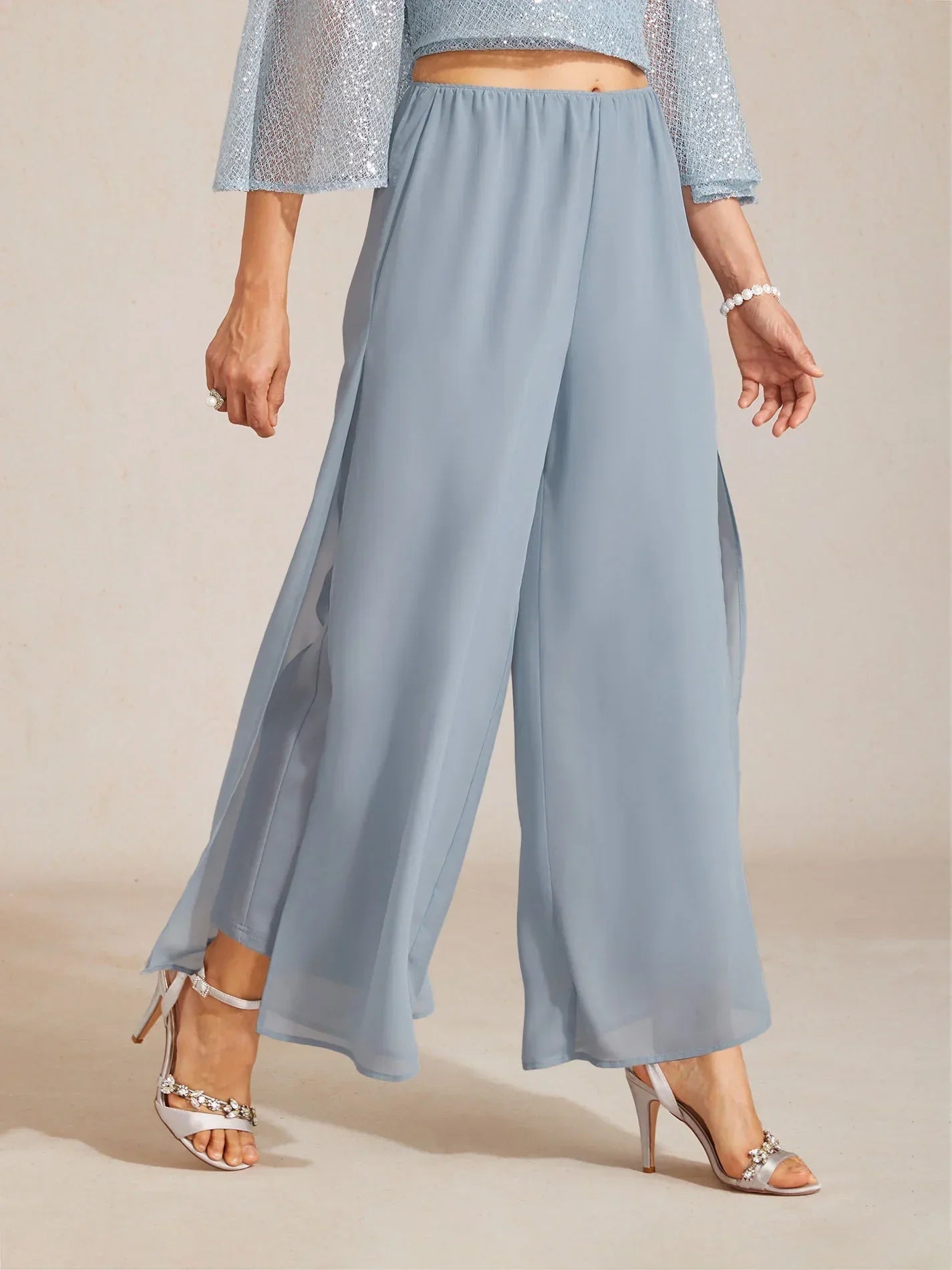 Wide Leg Chiffon Overlay Trousers