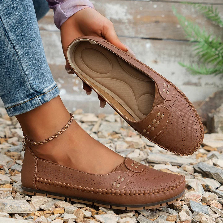 Women's flat loafers in beige, lifestyle view
