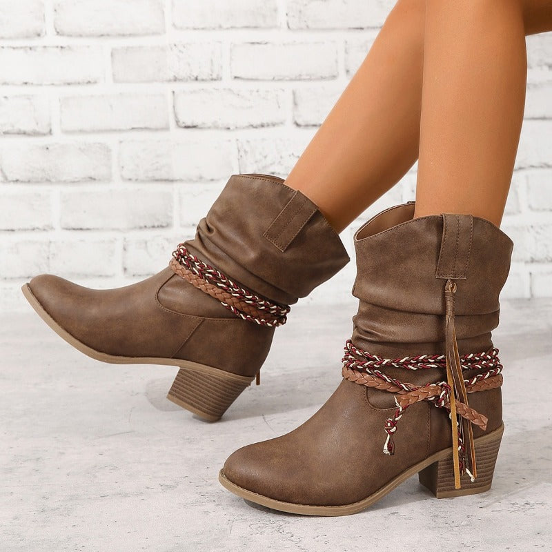 Maroon Western Cowboy Boots, front view