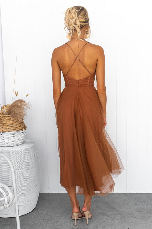 Corset Midi Dress with Tulle Skirt