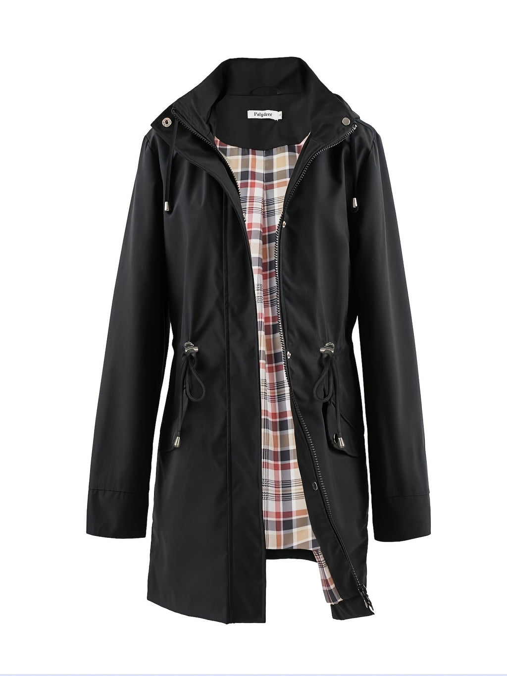 Hooded drawstring waist zip up coat with an attached hood