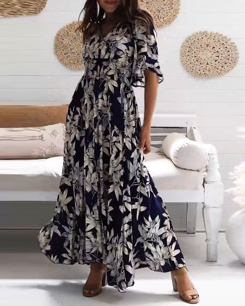 Women's Floral A-Line Maxi Dress V-Neck | Alba Muse