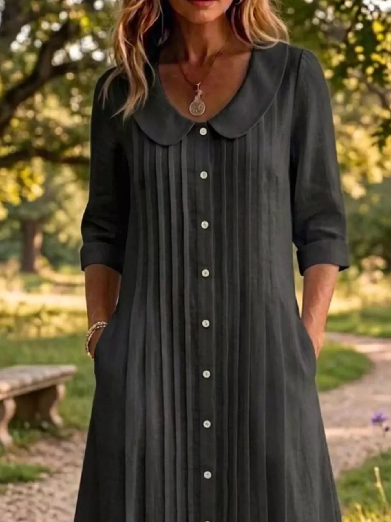 Peter Pan Collar Plus Size Shirt Dress with Button-Down Front