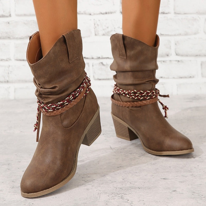 Women's Western Cowboy Festival Boots in Maroon