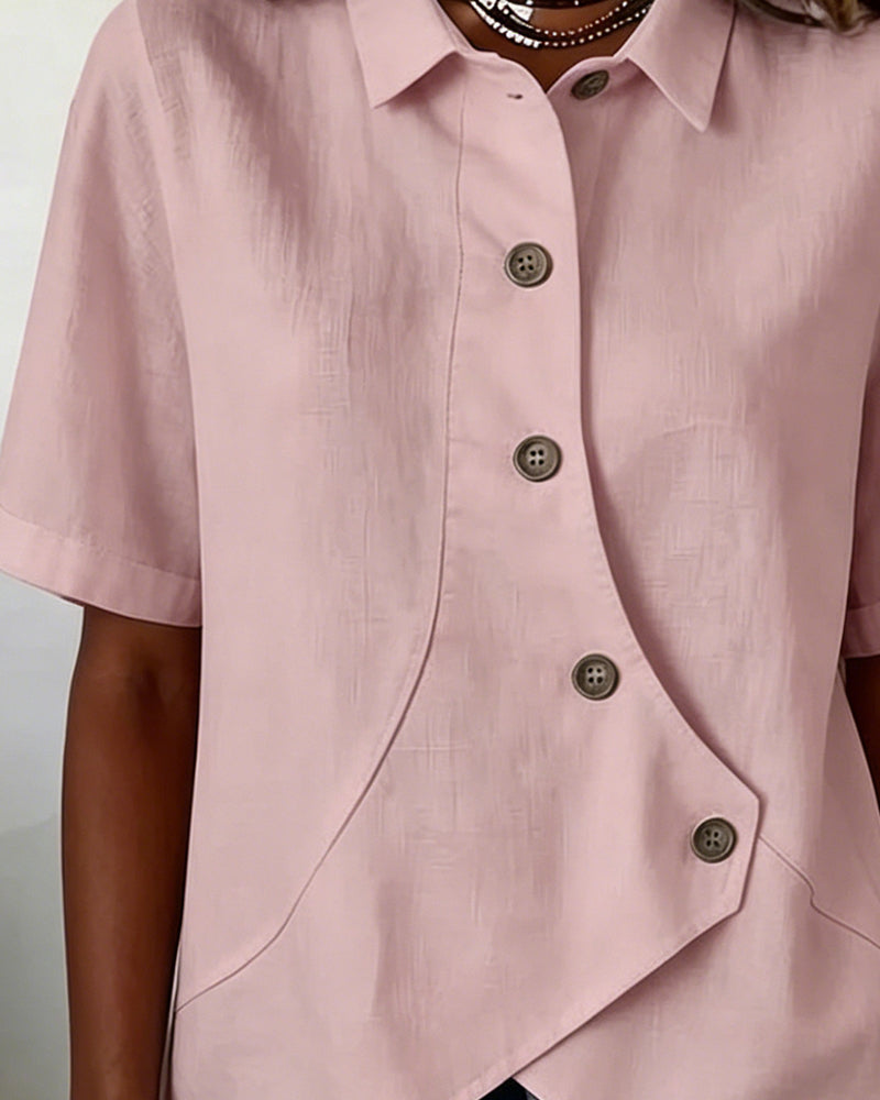 Asymmetrical Placket Button Down Cotton Linen Shirt