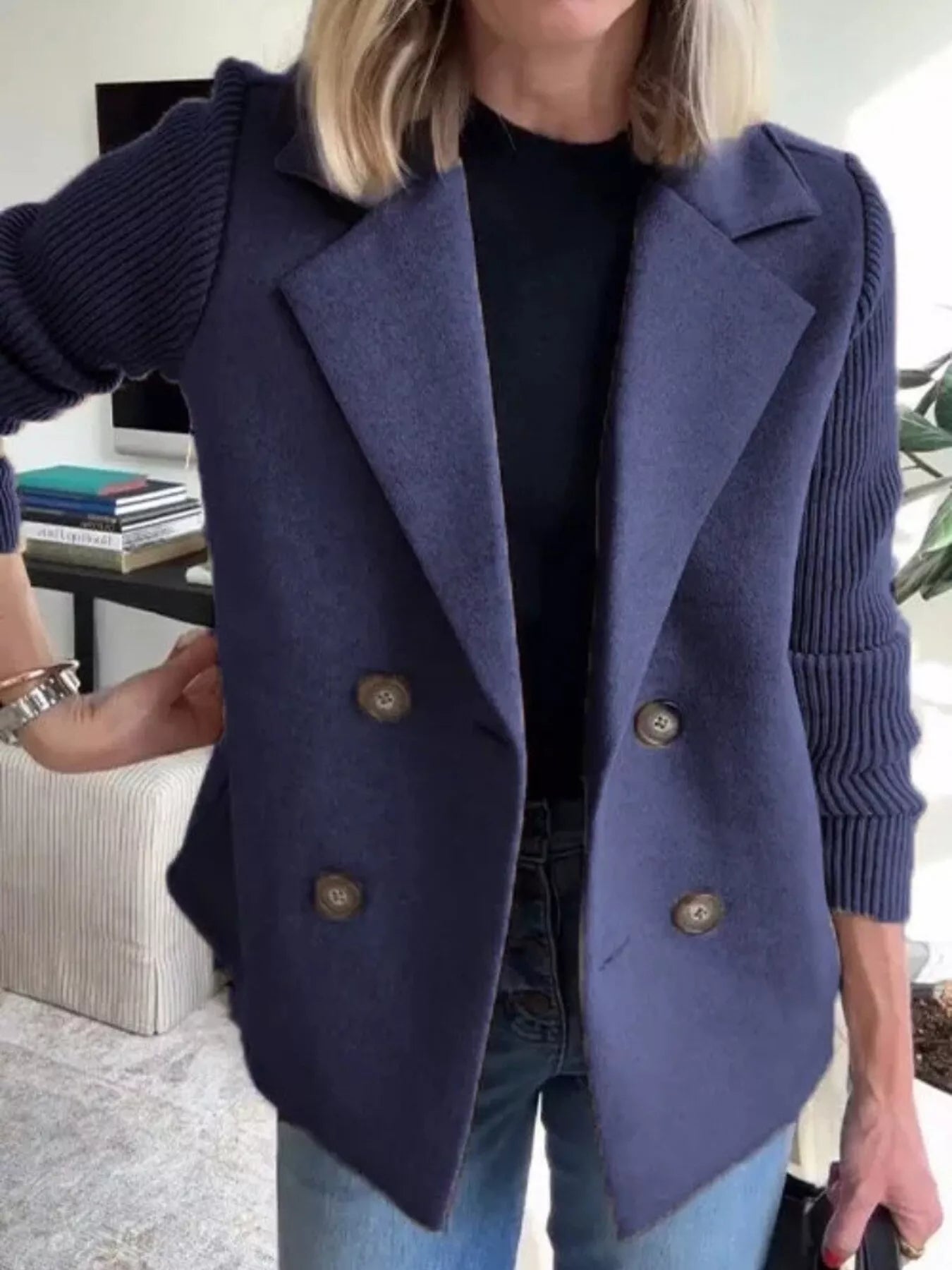 Navy Shawl Collar Coat