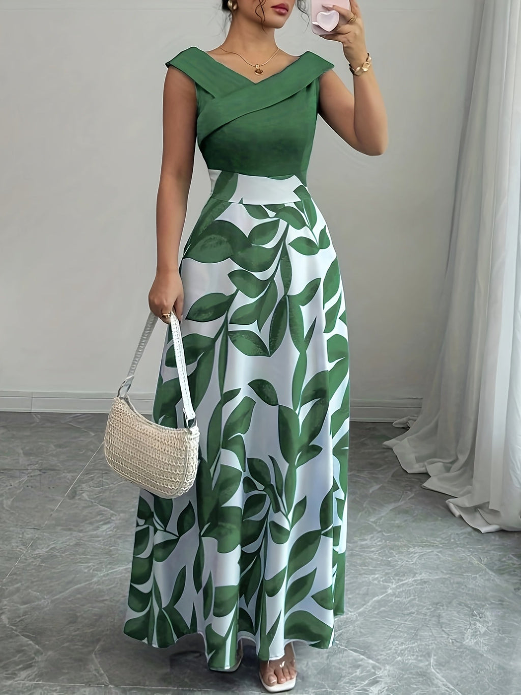 Wedding guest A-line maxi dress in black, front view
