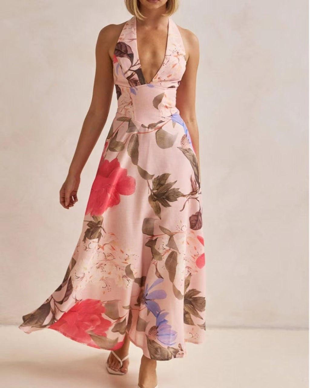 Halter maxi dress floral print summer | Alba Muse