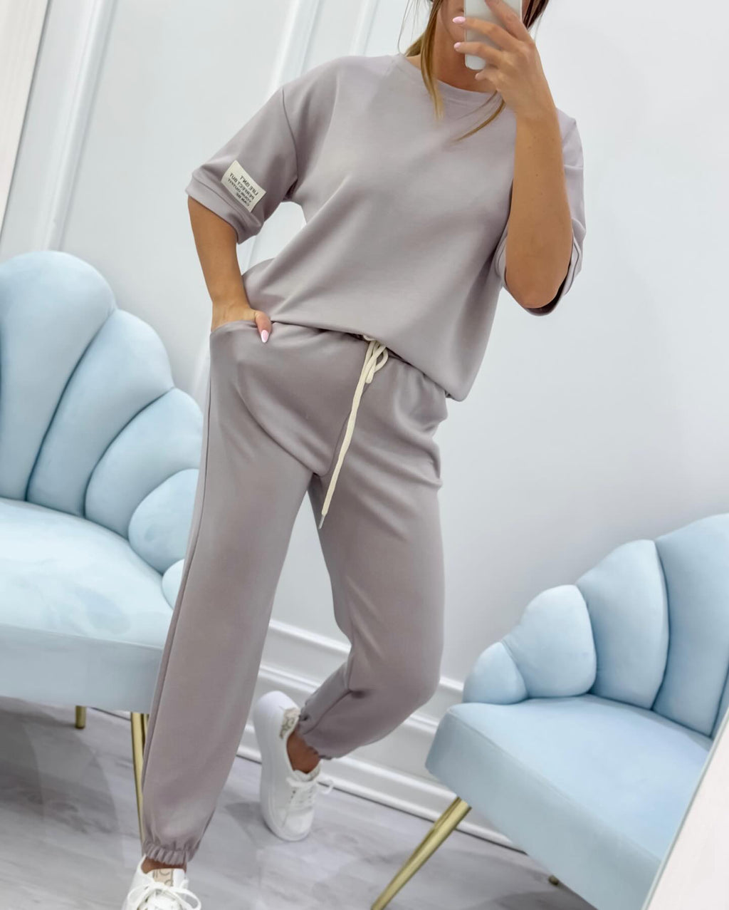 Blue co-ordinated t-shirt and jogger pants loungewear set | Alba Muse