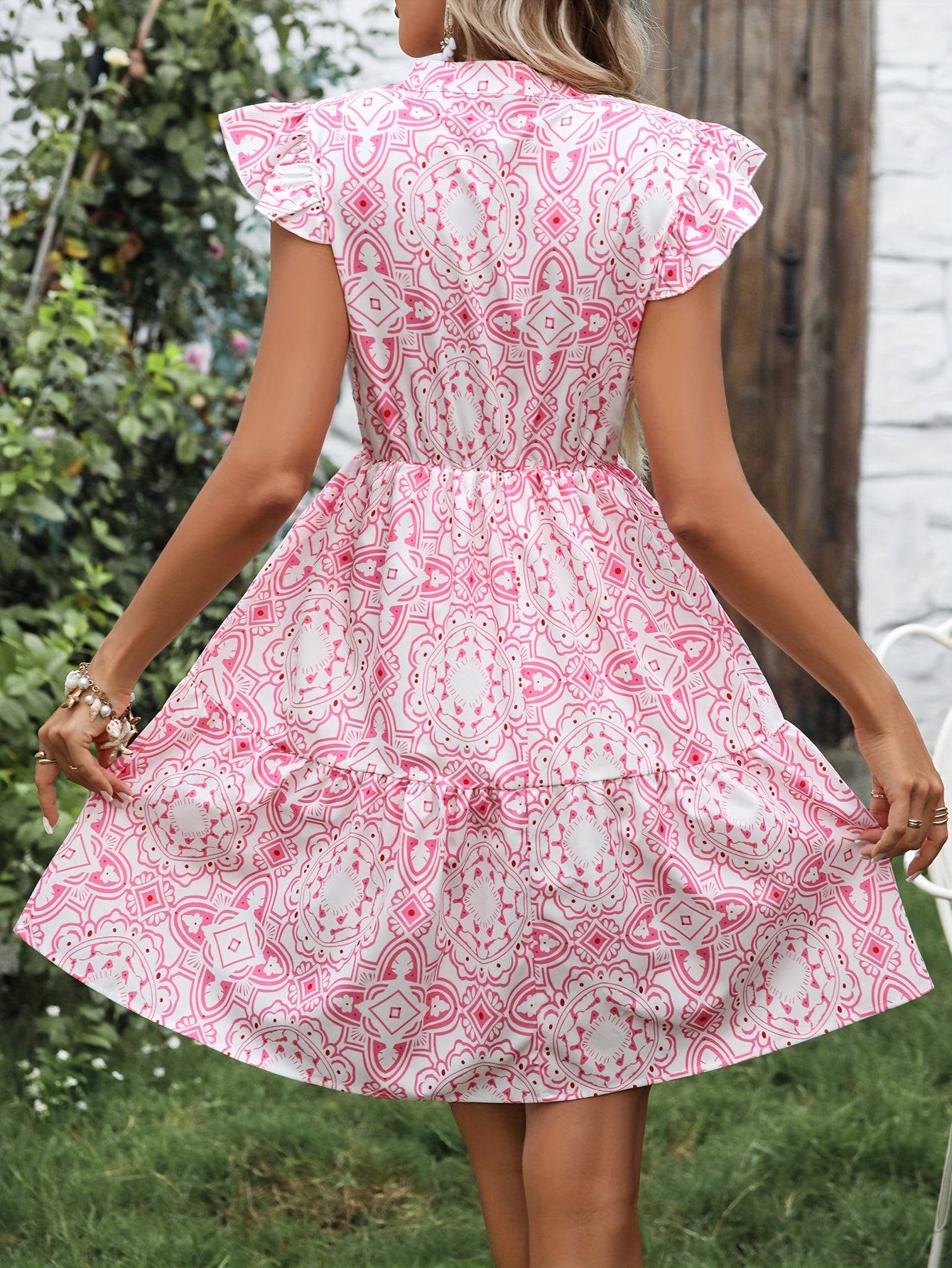 Floral print ruffle hem notched collar mini dress | Alba Muse