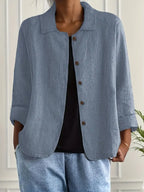Side view of women's casual lightweight jacket relaxed fit