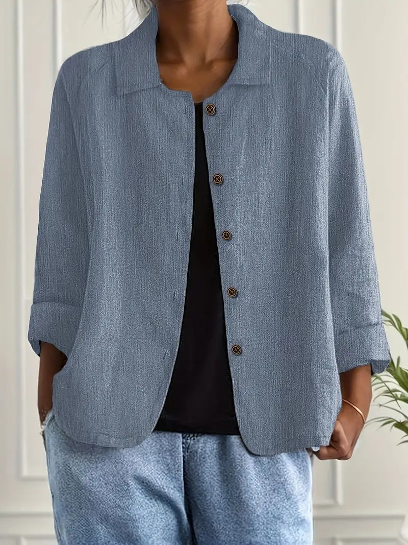Side view of women's casual lightweight jacket relaxed fit