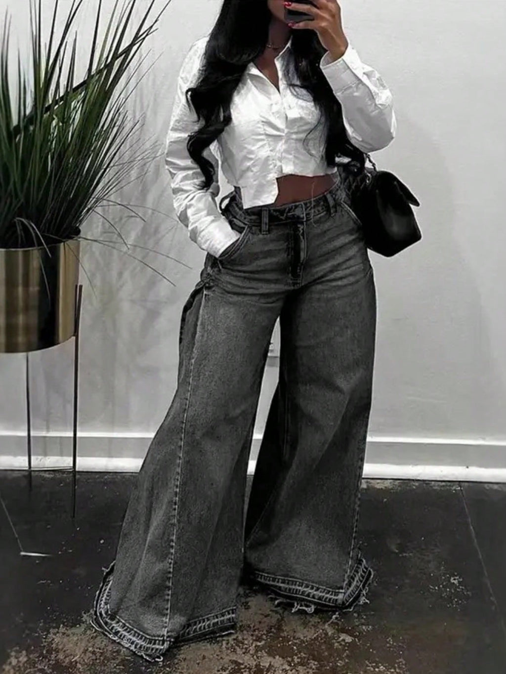 High-Waist Flare Leg Wide Denim Jeans