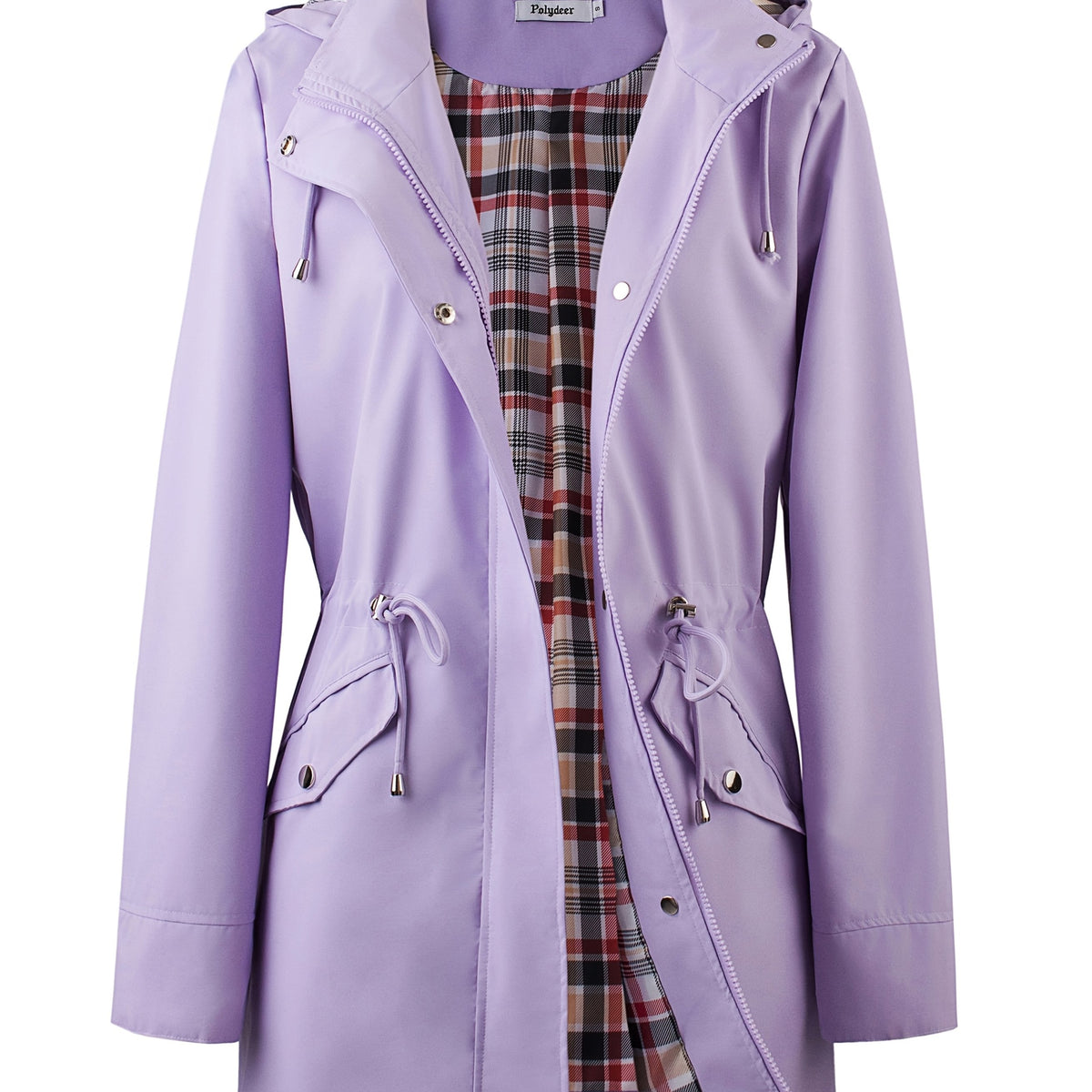Hooded drawstring waist zip up coat with fully lined in Violet