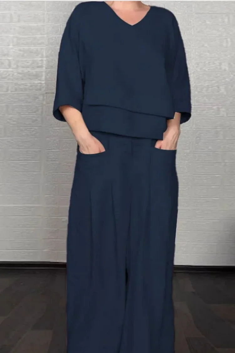 Co-ord two-piece in khaki, elegant minimalist matching outfit | Alba Muse