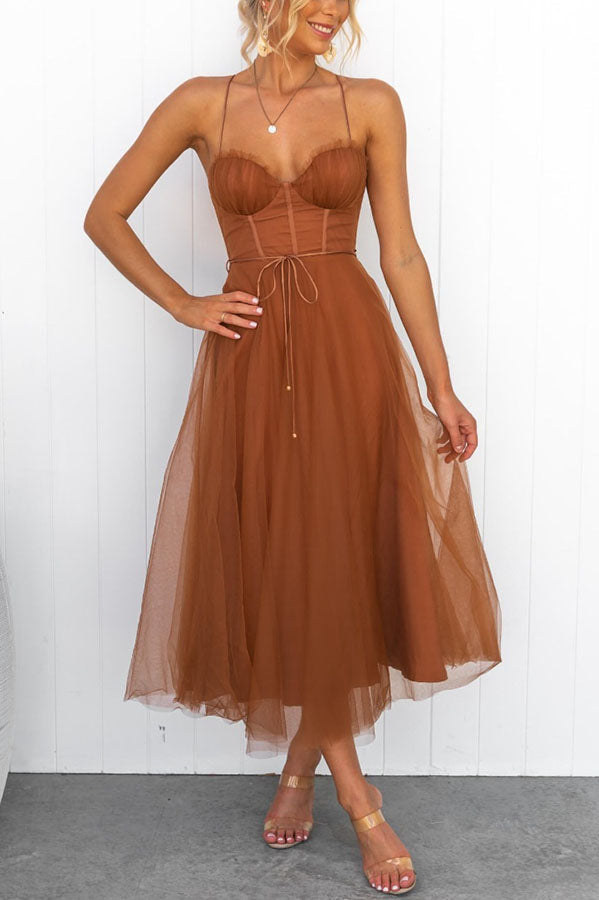 Corset Midi Dress with Tulle Skirt