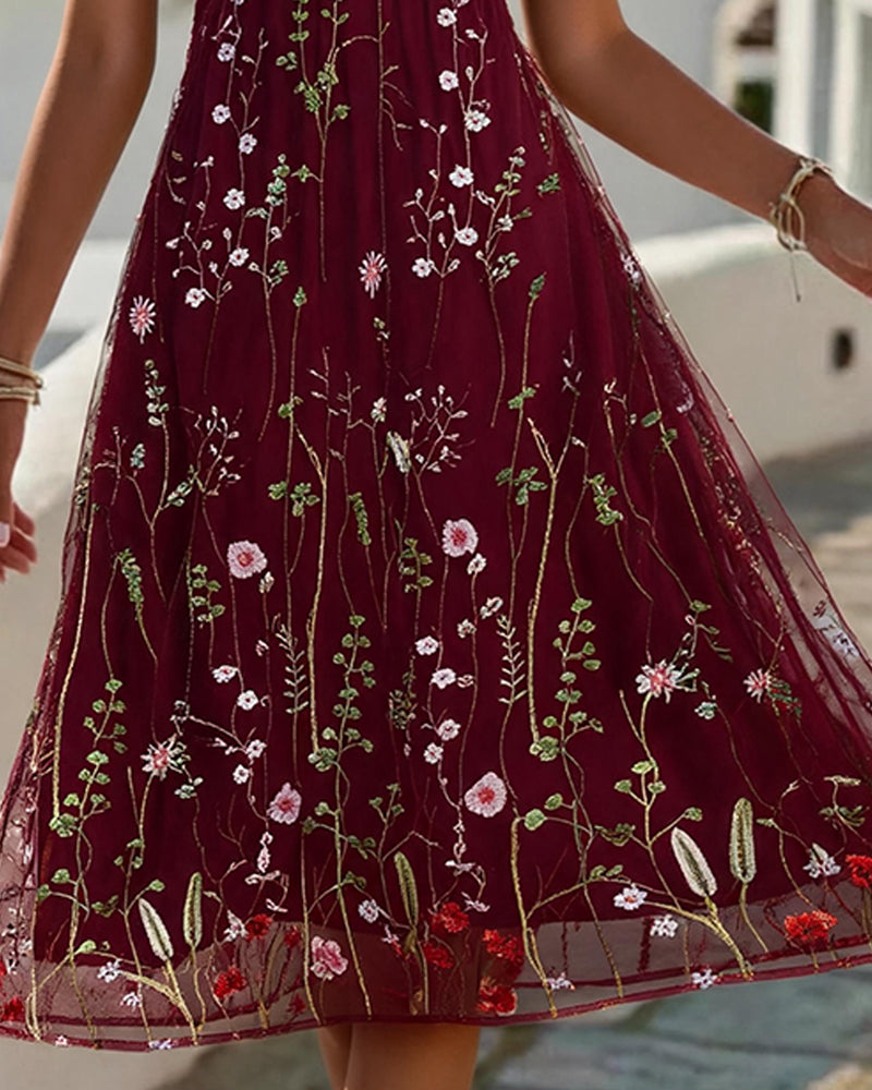Floral V-neck midi dress, side view
