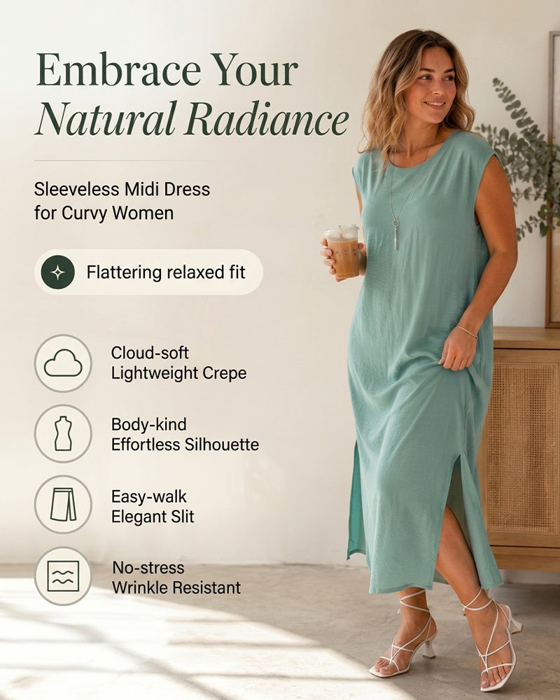 Round neck short sleeve slit maxi dress, styled view