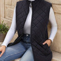 Black diamond-quilted longline Jacket, front view