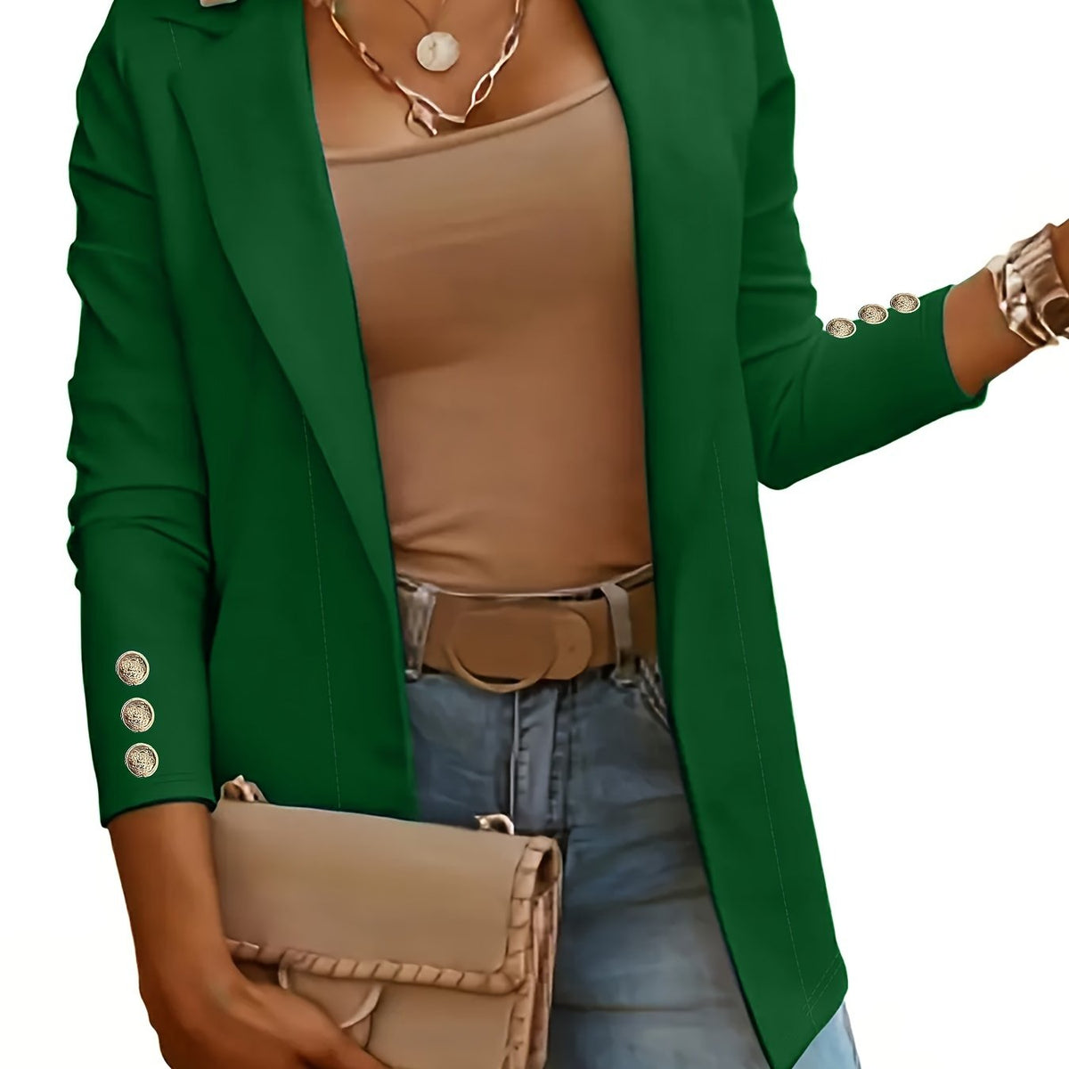 Mid-Length Lapel Coat with Decorative Button Cuffs