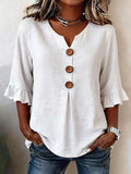 Women's Stefania ruffle button blouse in white, front view