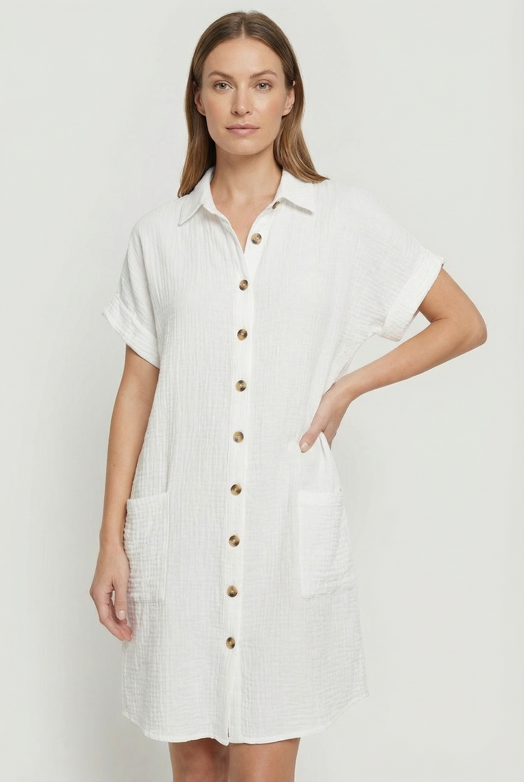Women's Cotton Blend Short Sleeve Shirt Dress