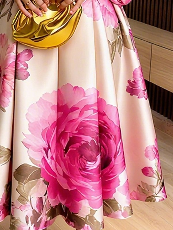 Pink floral print A-line maxi dress