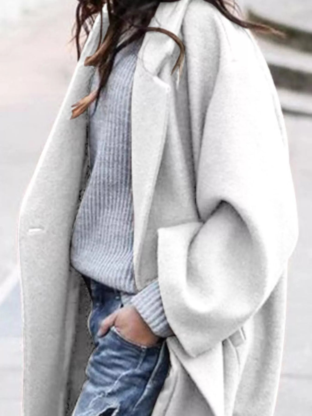 Oversized wide sleeve single breasted long coat with a single breasted front