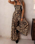 Brown Leopard Print High-Waist Wide-Leg Jumpsuit