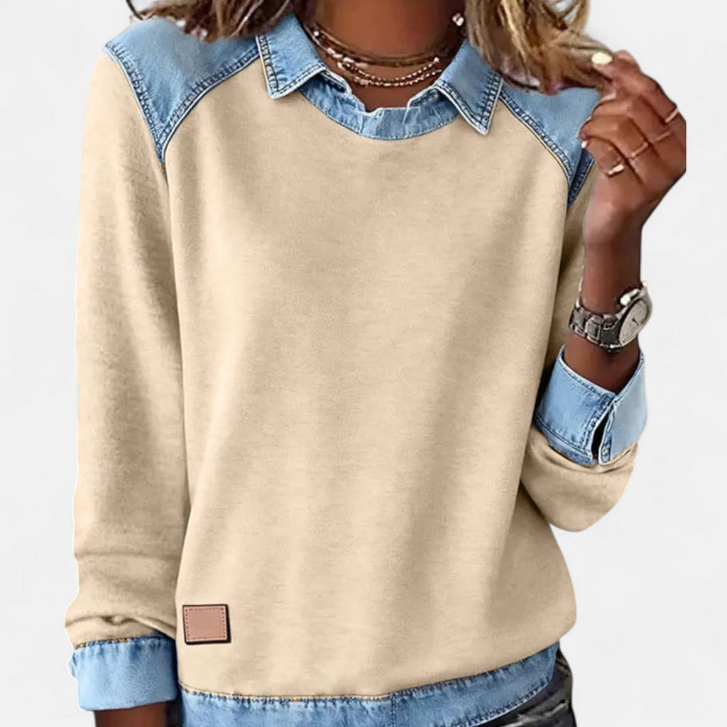 Grey long sleeve jumper with collar, smart casual look | Alba Muse