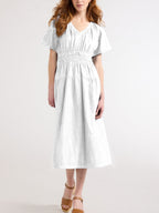 Lightweight denim tiered midi dress full length view