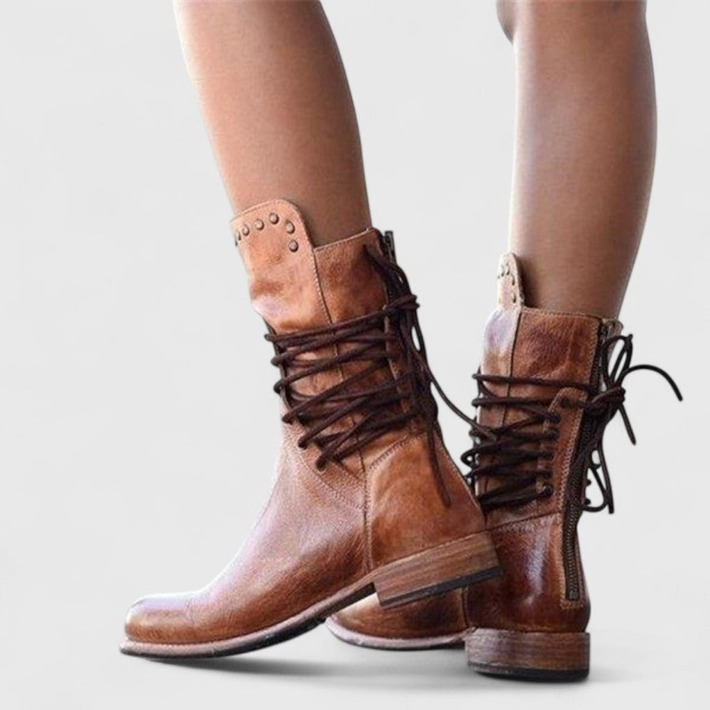 Black Mid-Calf Block Heel Boots | Alba Muse