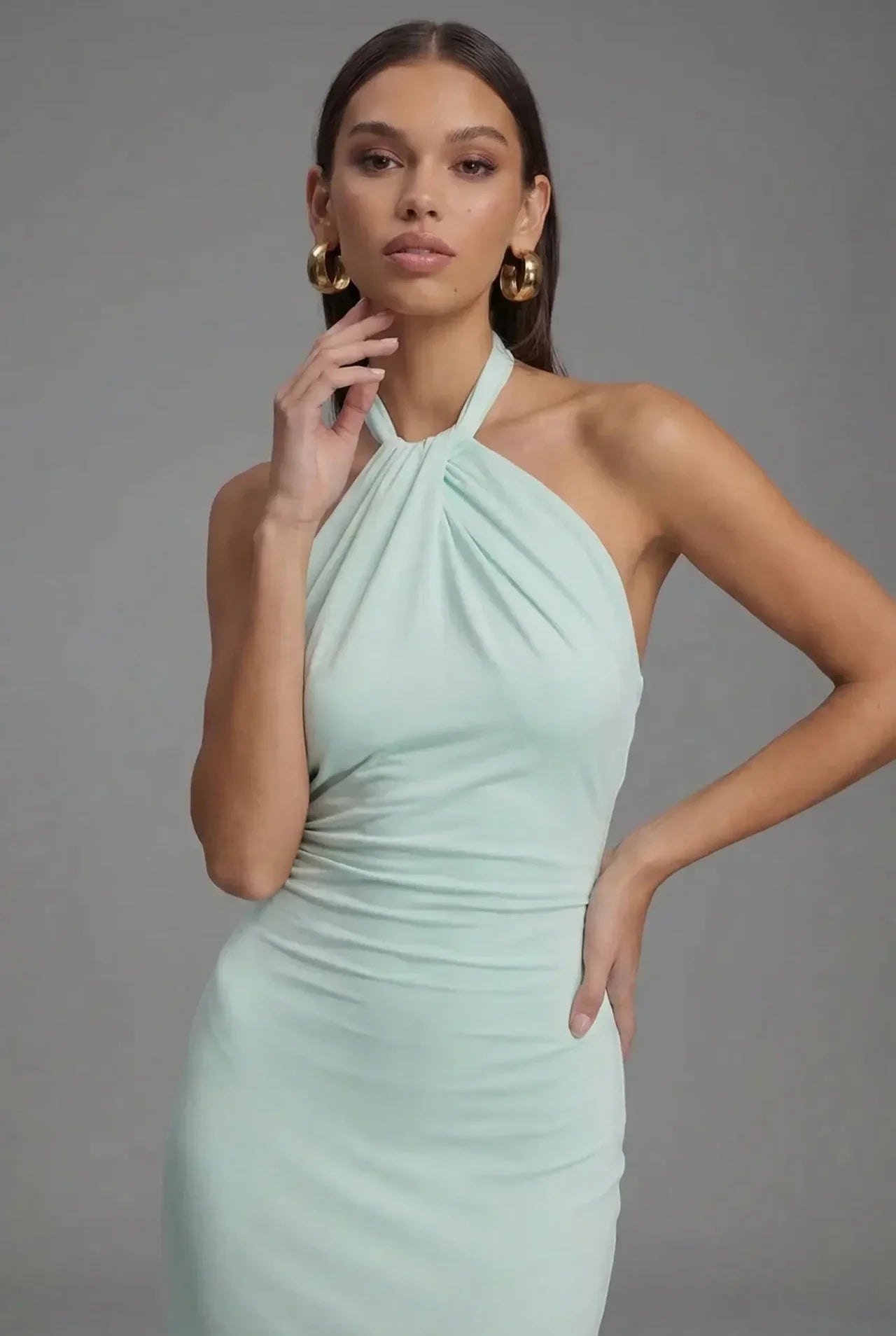 Women’s Elegant Satin Halter Open Back Maxi Dress