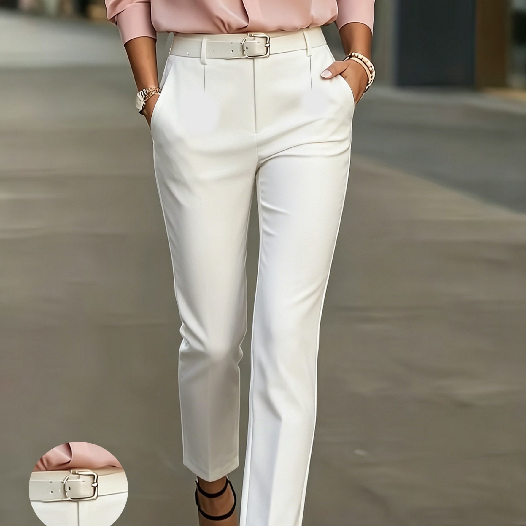White high-waisted slim-fit pencil Trousers