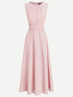 Sleeveless Ruched A-Line Maxi Dress – Wedding Guest