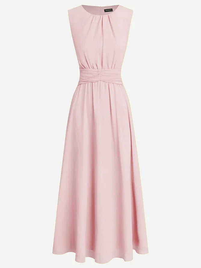 Sleeveless Ruched A-Line Maxi Dress – Wedding Guest