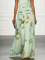 Women's Floral Boat Neck Sleeveless Maxi Dress in sage green full length - Elegant Wedding Guest Maxi Dress
